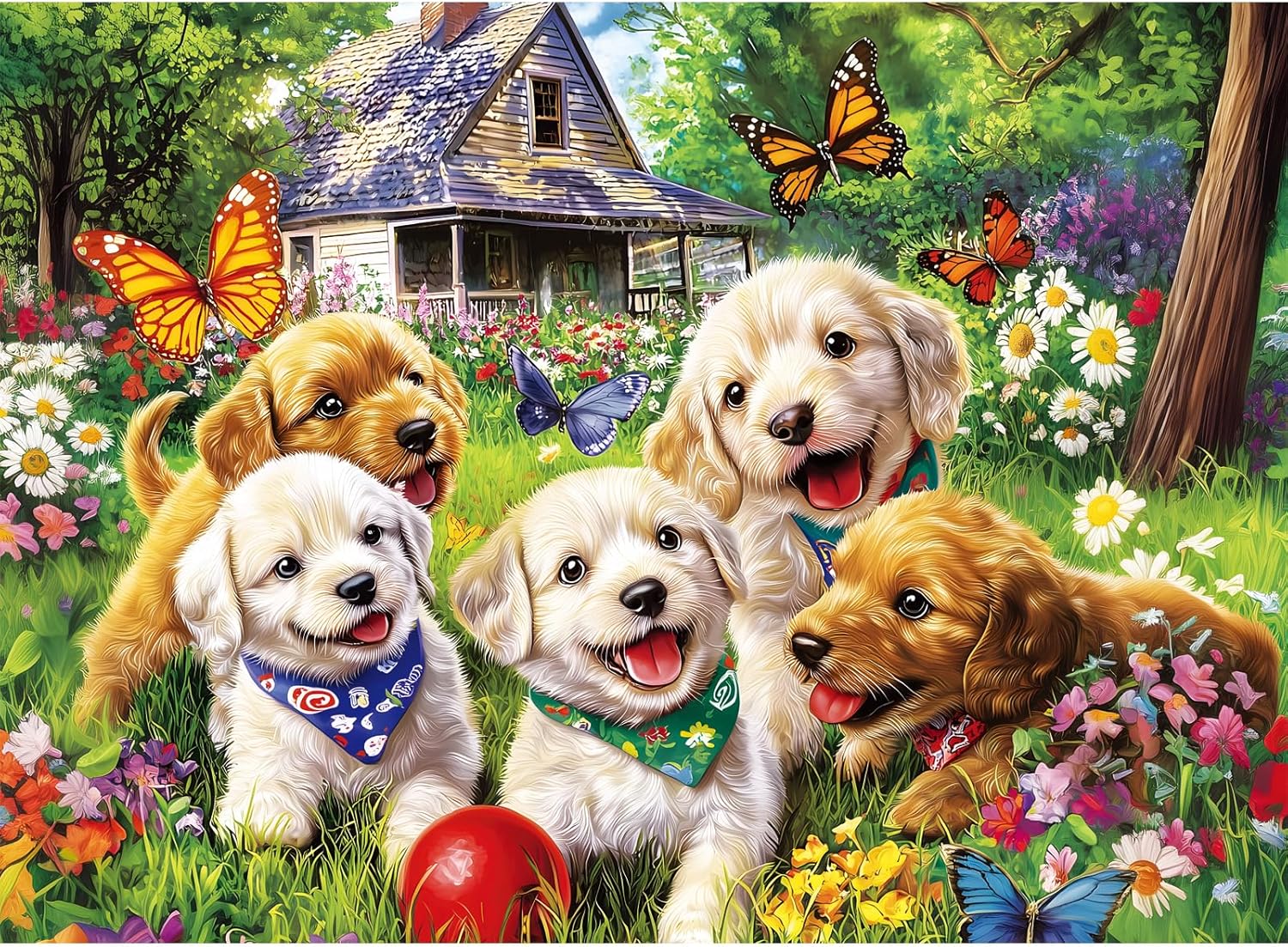 Games Garden Party - Tuin Schattige puppy's Houten puzzel 1000