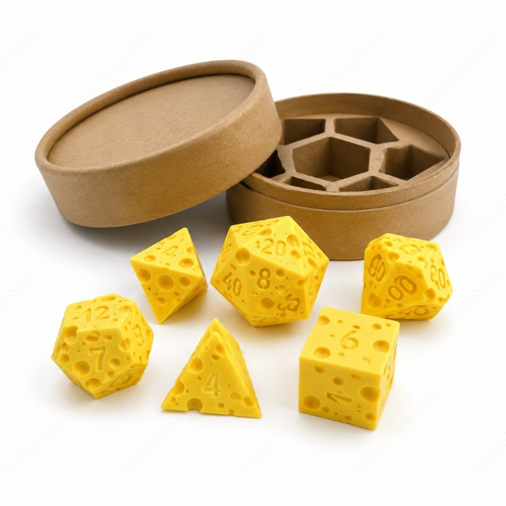 Party Games Classic - 3D-geprinte kaasdobbelstenenset met D4 D20 dobbelstenenset